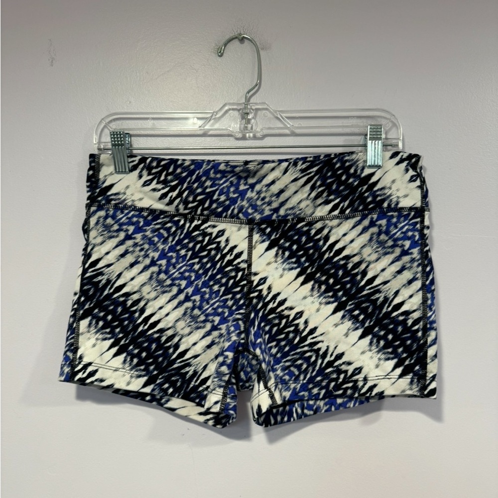 Blue white and black patterned athleta mini spandex